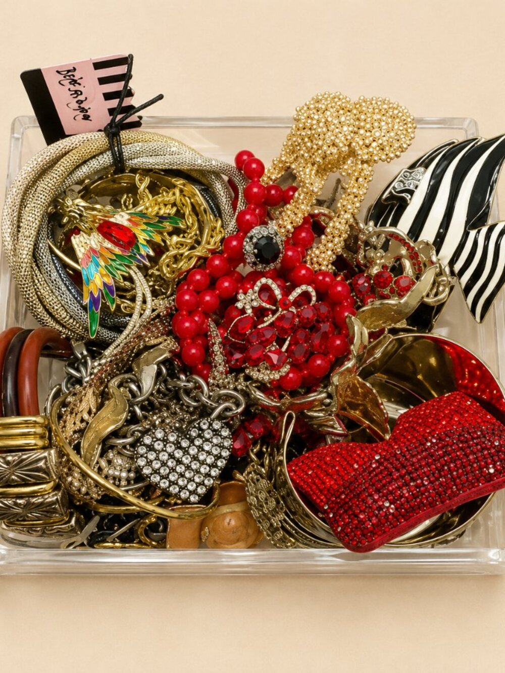 2.1 LB Mixed Statement Jewelry Lot  Necklaces, Bracelets, Brooches & Rhinestone